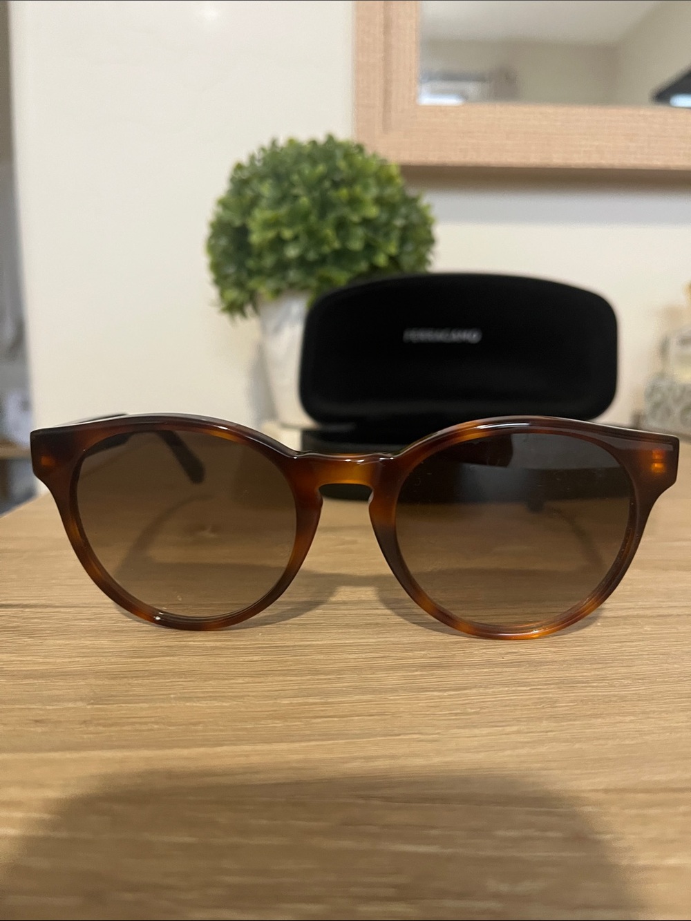 Ferragamo Brown Tortoiseshell Round Sunglasses (authentic)